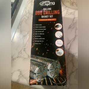 Rolling BBQ Grilling Basket Set - Stainless Steel, Silver